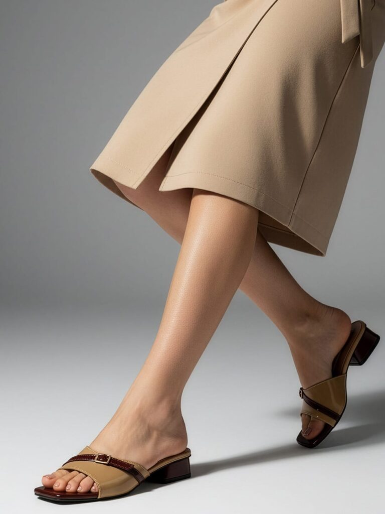 Cream Heel Sandal 1.25 inch Heel