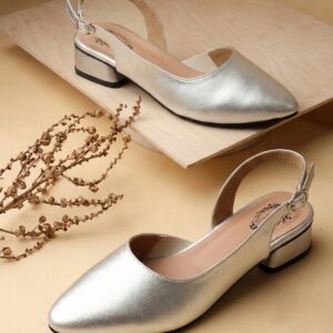 Silver Women Heel Sandal Heel 1.25 inch